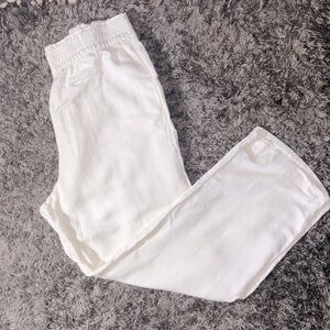 White Linen Wide Leg Pants